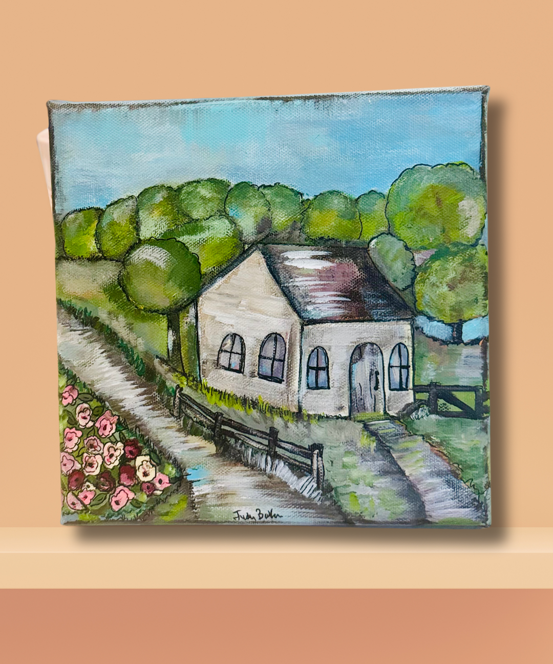 Country Cottage 8 x 8 (Acrylic & Ink)