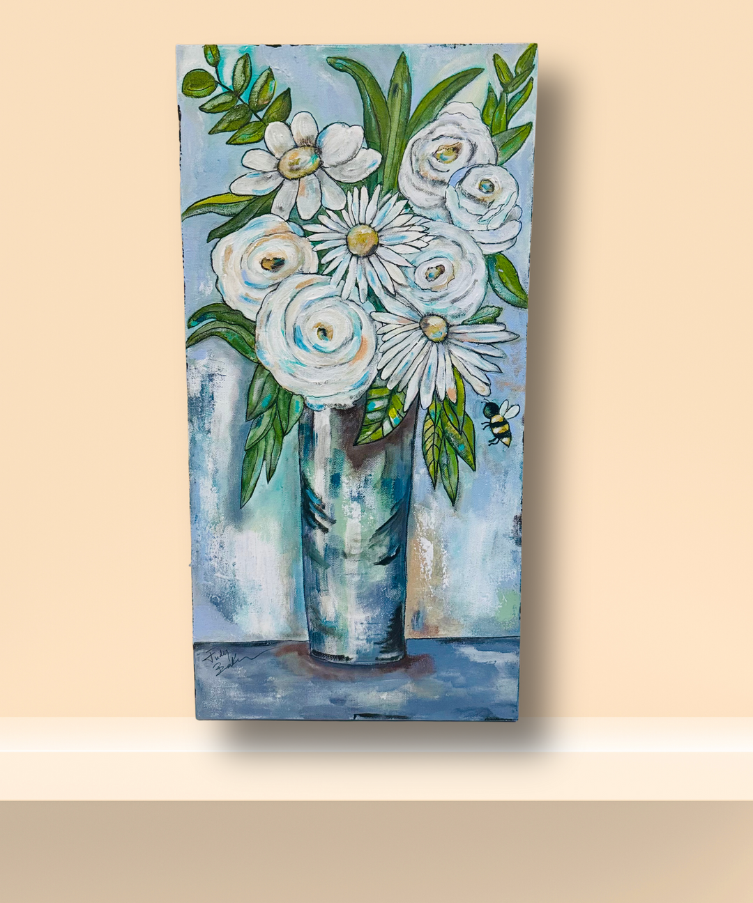 Flowers of White 12 x 24 (Acrylic & Ink)