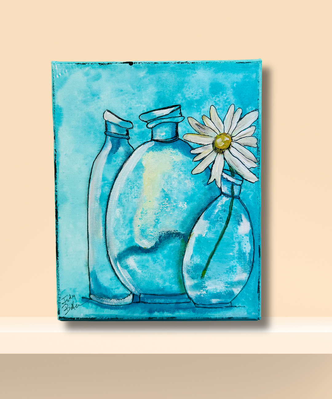 Lillie & Pine Teal Vases + Daisy 8 x 10 (Acrylic & Ink)
