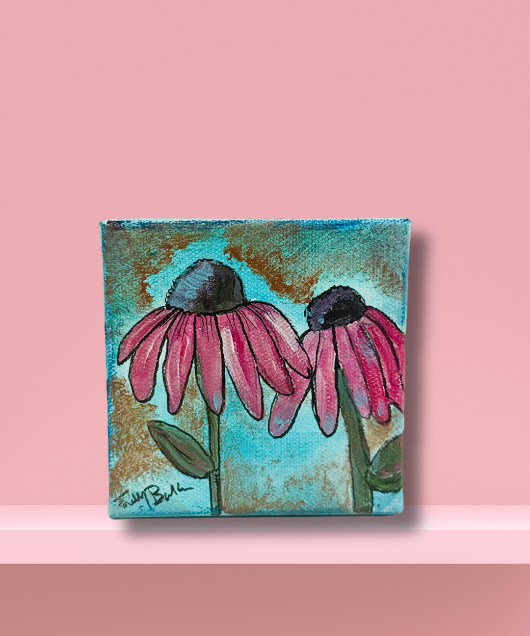 Pink Cone Flower 4 x 4 (Acrylic & Ink)