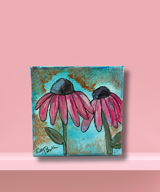 Pink Cone Flower 4 x 4 (Acrylic & Ink)