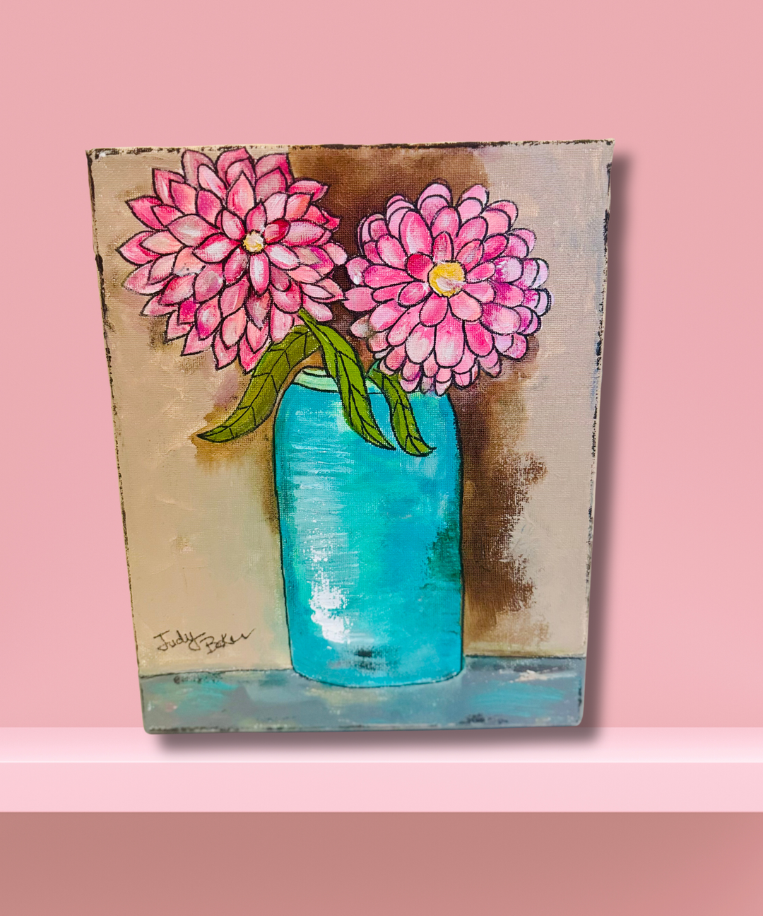 Pink Zinnia 8 x 10 (Acrylic & Ink)